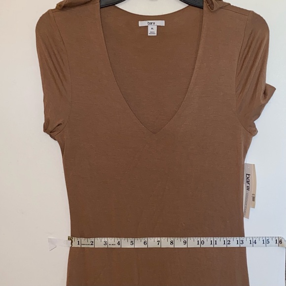 SOLD - Bar III Womens Chocolate Brown Long Sleeve V-Neck Jersey Dress (NWT) LP - Picture 6 of 10